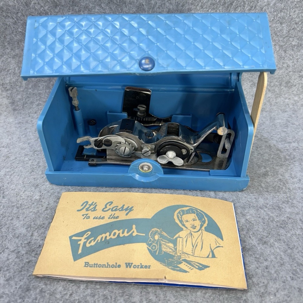 Vintage Famous Buttonhole Worker Model CC Sewing Attachment w/ Case